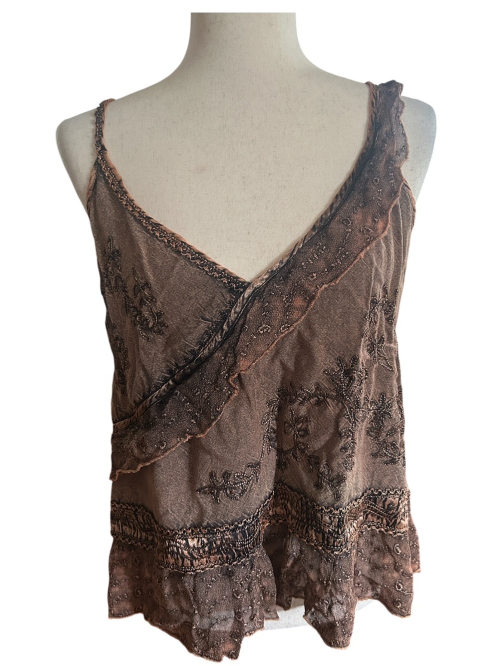 Light Brown Embroidered Spaghetti Strap Camisole
